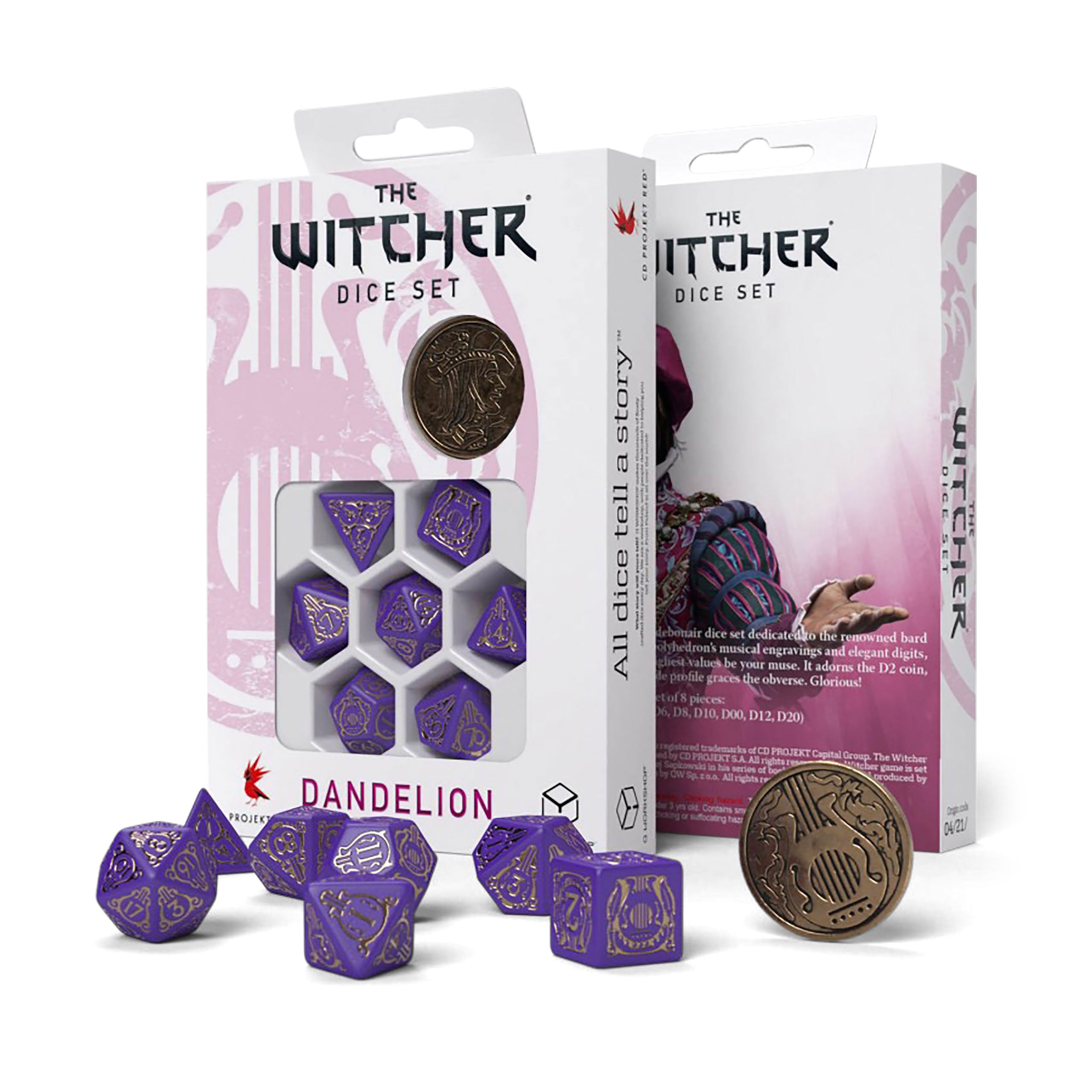 Productafbeelding Witcher - Dandelion Burggraaf de Lettenhove RPG Dobbelset 7-delig met Verzamelmunt