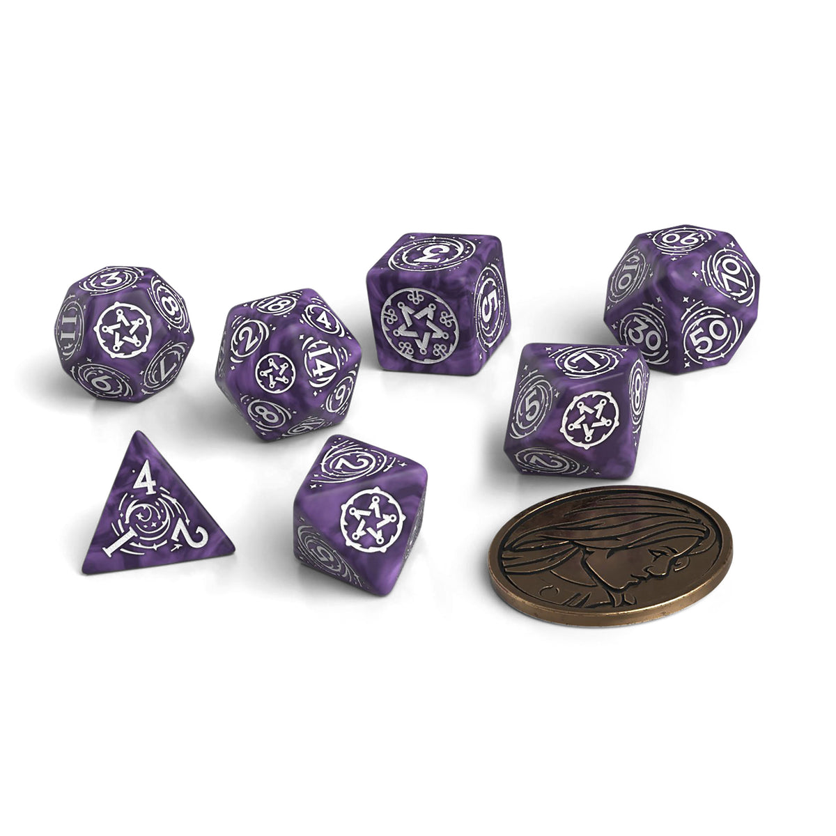 Productafbeelding Witcher - Yennefer Lila & Kruisbessen RPG Dobbelset 7-delig met verzamelmunt