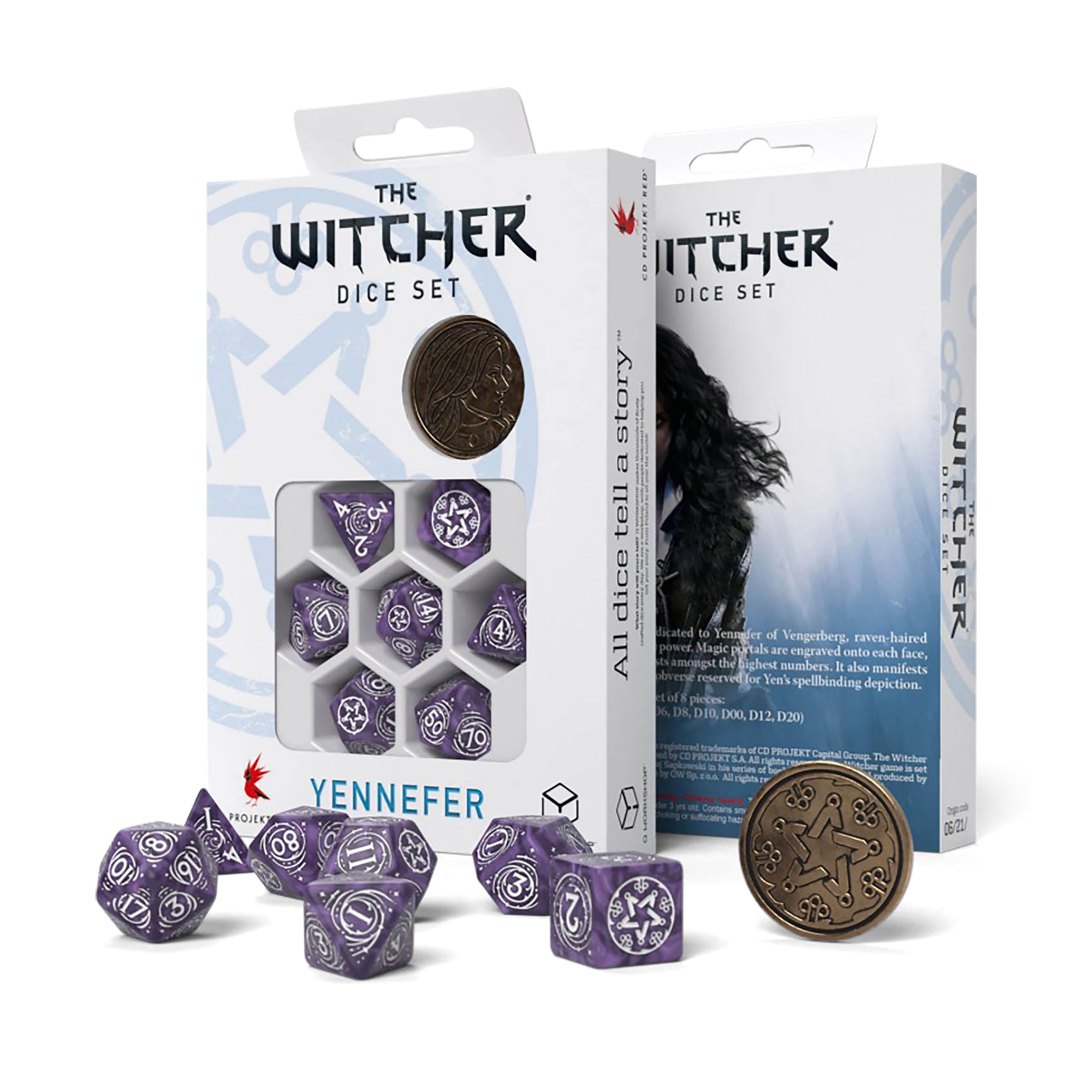 Productafbeelding Witcher - Yennefer Lila & Kruisbessen RPG Dobbelset 7-delig met verzamelmunt