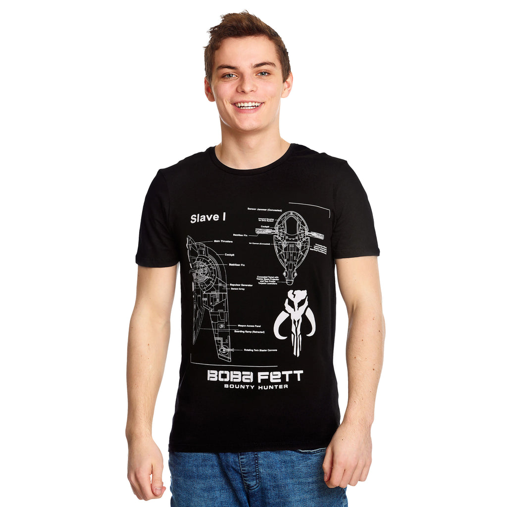 Productafbeelding Star Wars - Boba Fett Slave I Sketch T-Shirt zwart