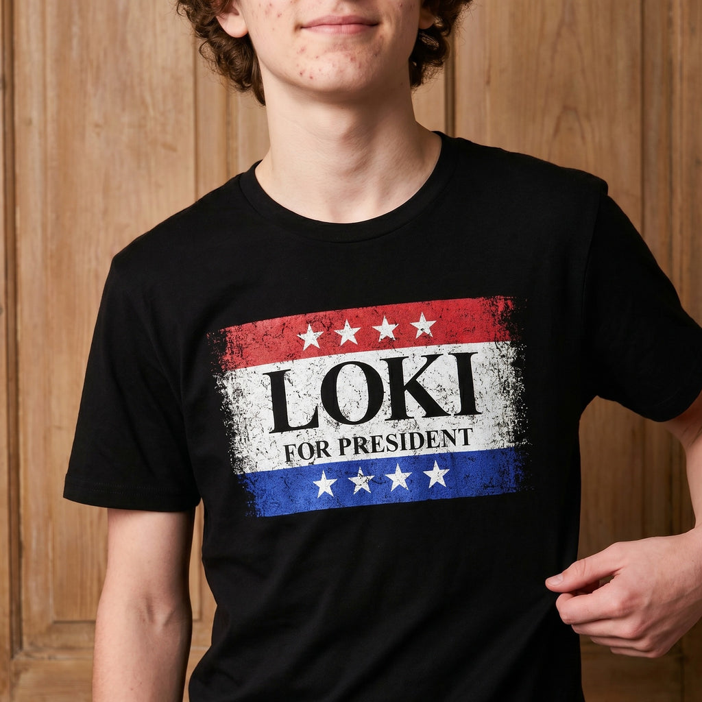 Productafbeelding For President T-shirt zwart voor Loki fans