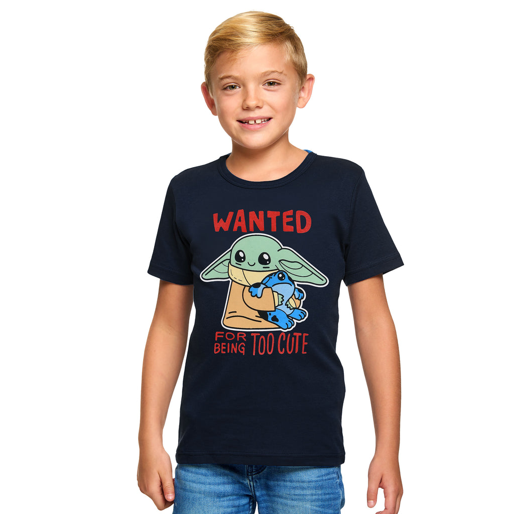 Productafbeelding Grogu Wanted Too Cute Kinder T-Shirt Blauw - Star Wars The Mandalorian
