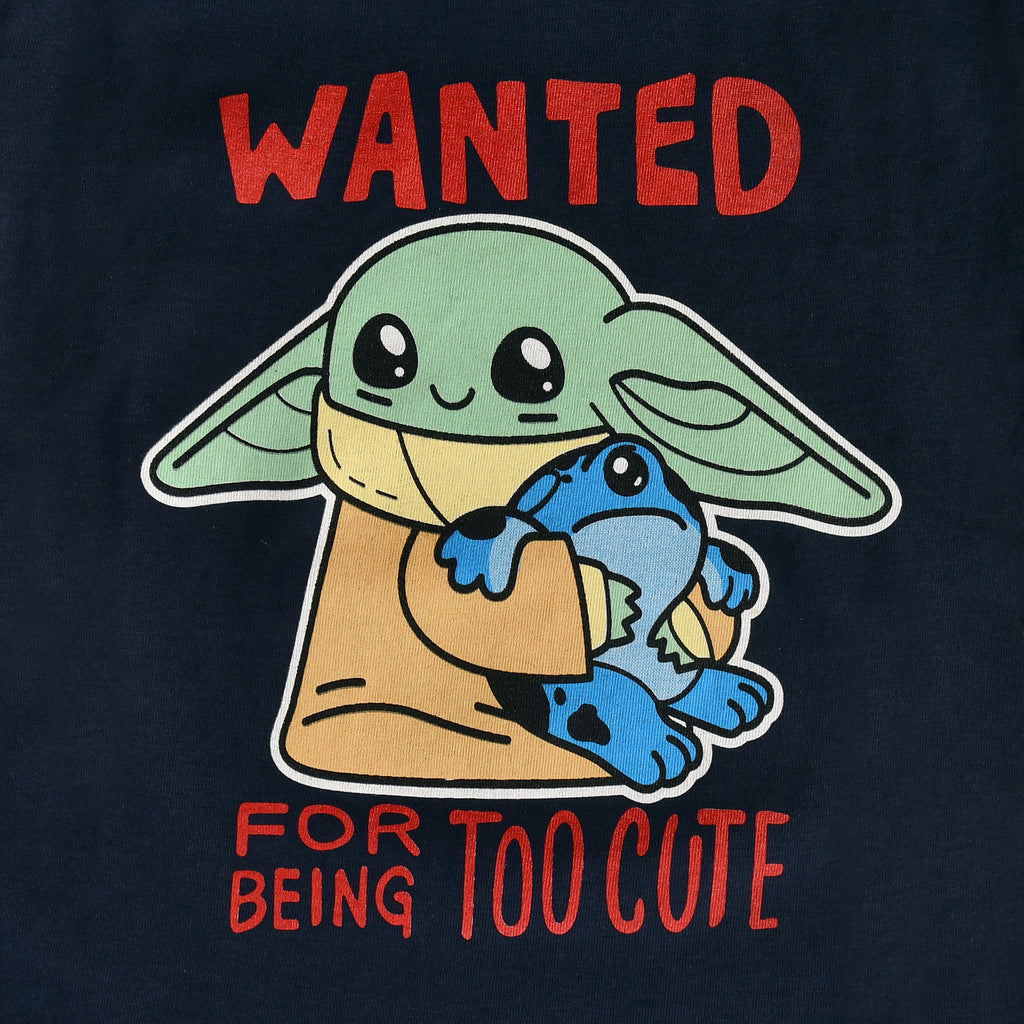 Productafbeelding Grogu Wanted Too Cute Kinder T-Shirt Blauw - Star Wars The Mandalorian