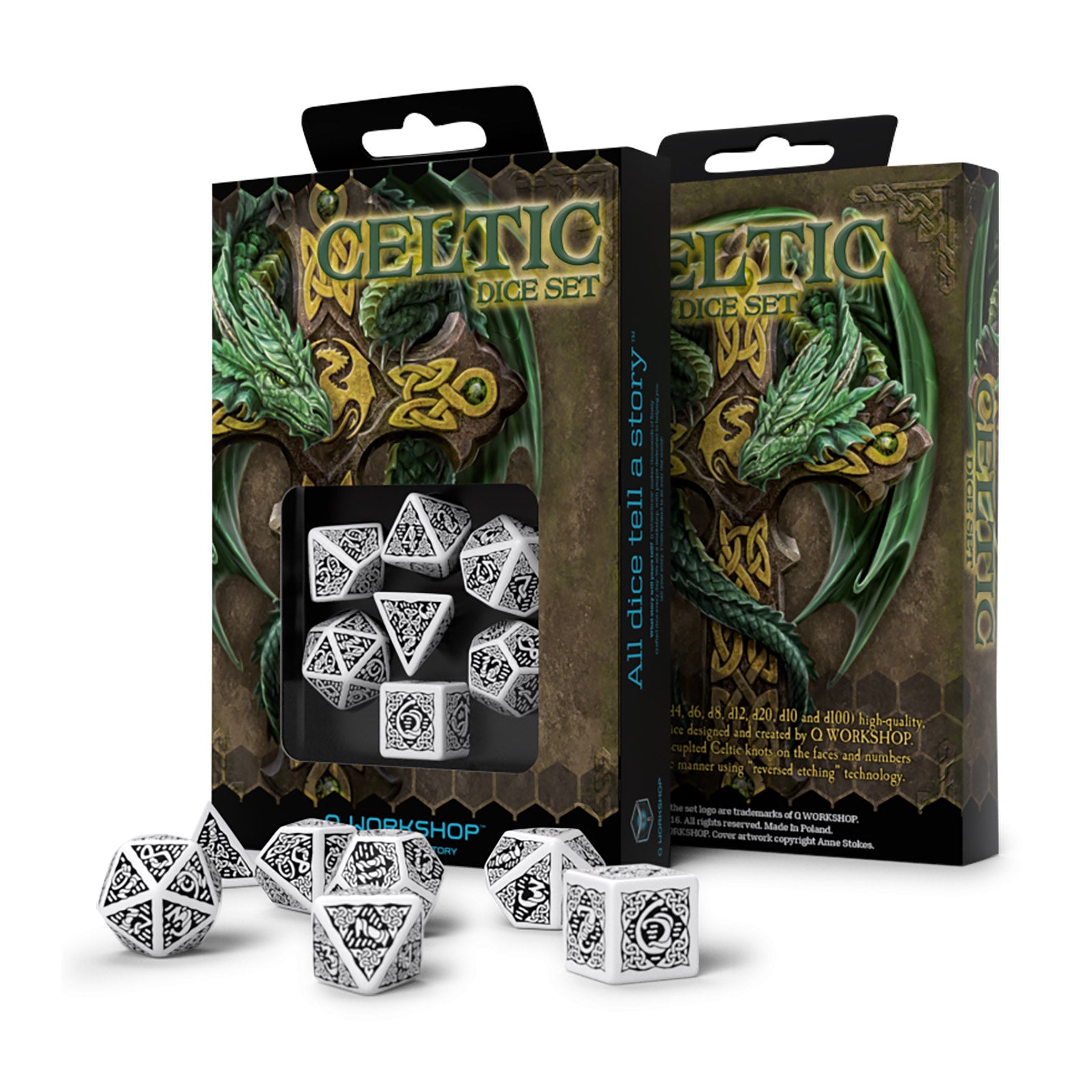 Productafbeelding Celtic 3D Revised Wit & Zwart RPG Dobbelstenen Set 7dlg