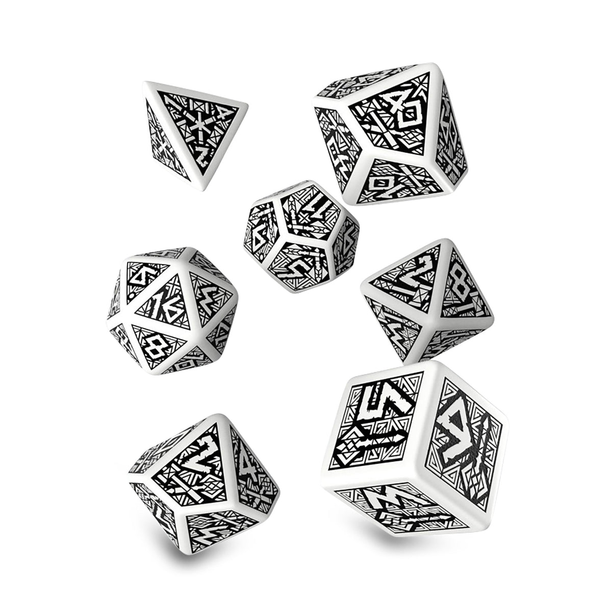 Productafbeelding Dwarven Wit & Zwart RPG Dobbelstenen Set 7-delig
