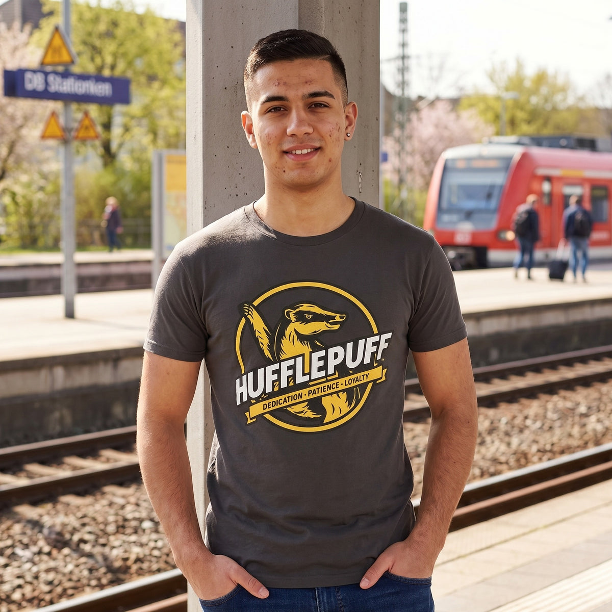 Productafbeelding Hufflepuff House Values T-Shirt Grijs - Harry Potter