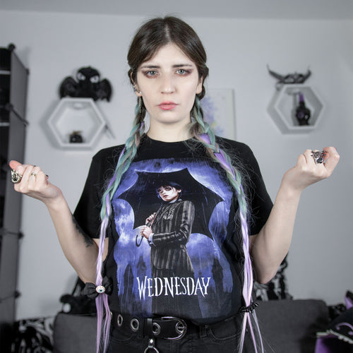 Productafbeelding Wednesday - Teaser Poster T-Shirt zwart