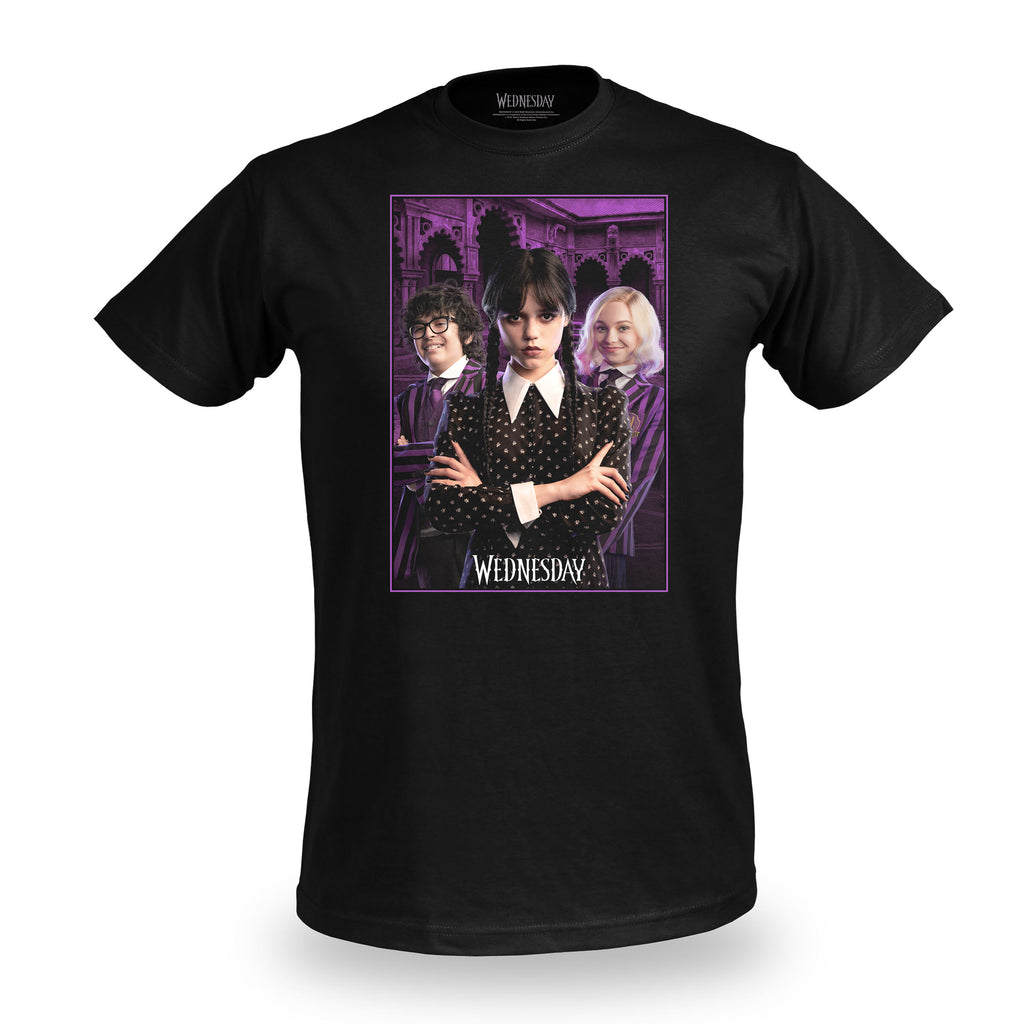 Productafbeelding Wednesday met Enid en Eugene Collage T-Shirt zwart