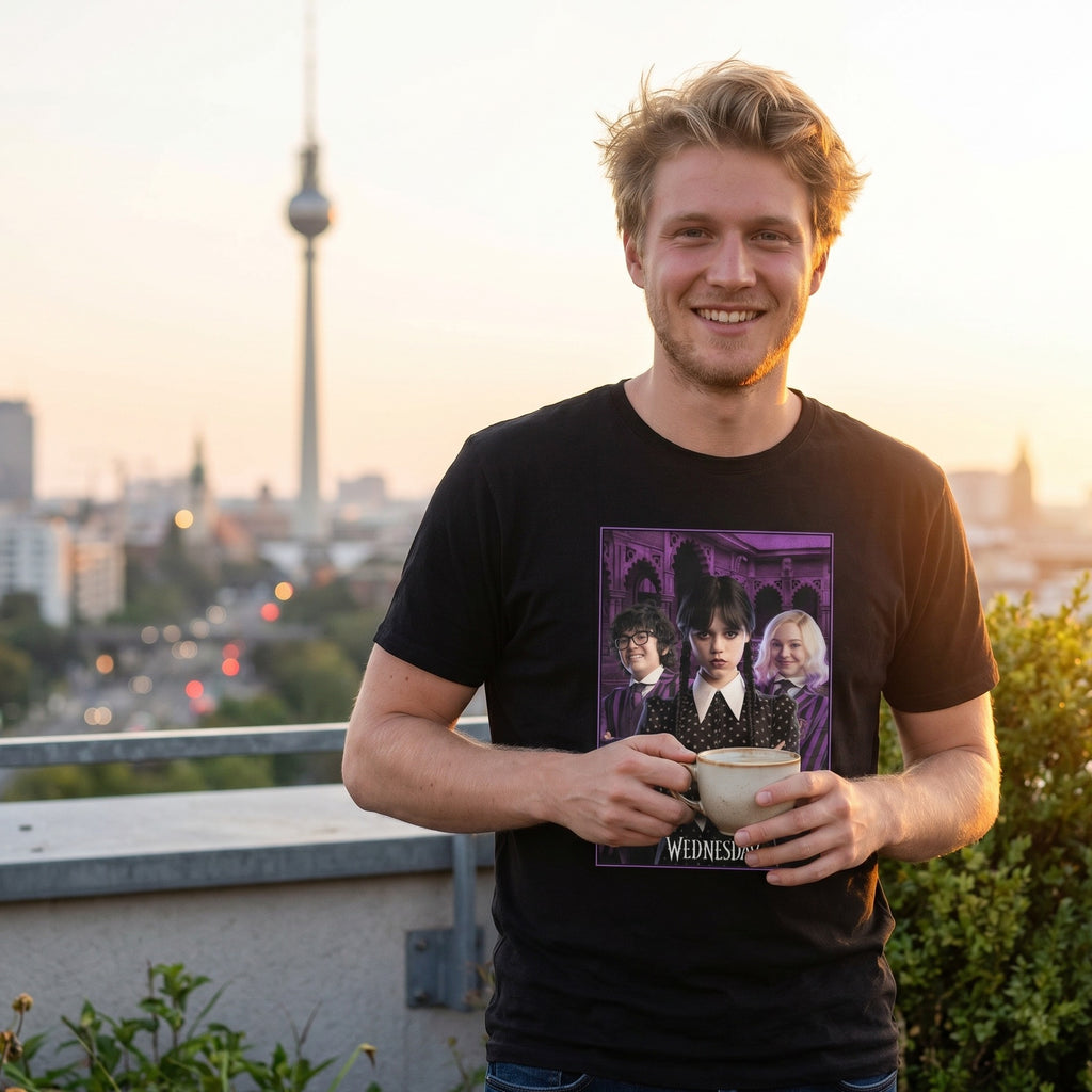 Productafbeelding Wednesday met Enid en Eugene Collage T-Shirt zwart