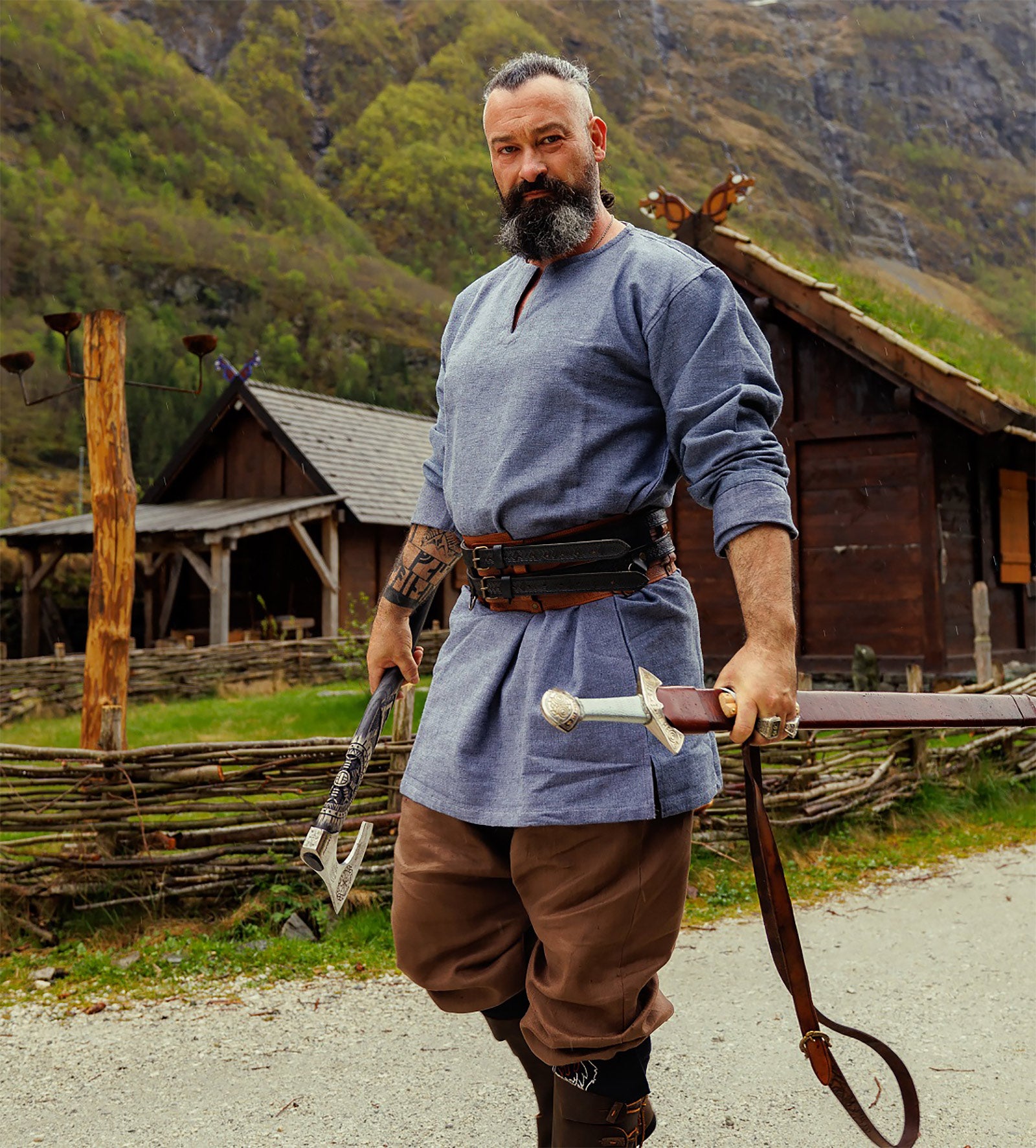 Productafbeelding Viking tuniek Torsten blauw-grijs