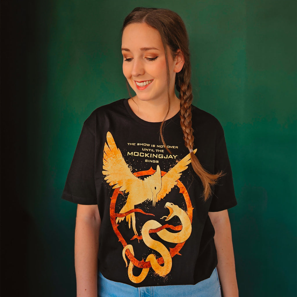 Productafbeelding Zangvogel en Slang T-shirt voor Hunger Games Fans zwart