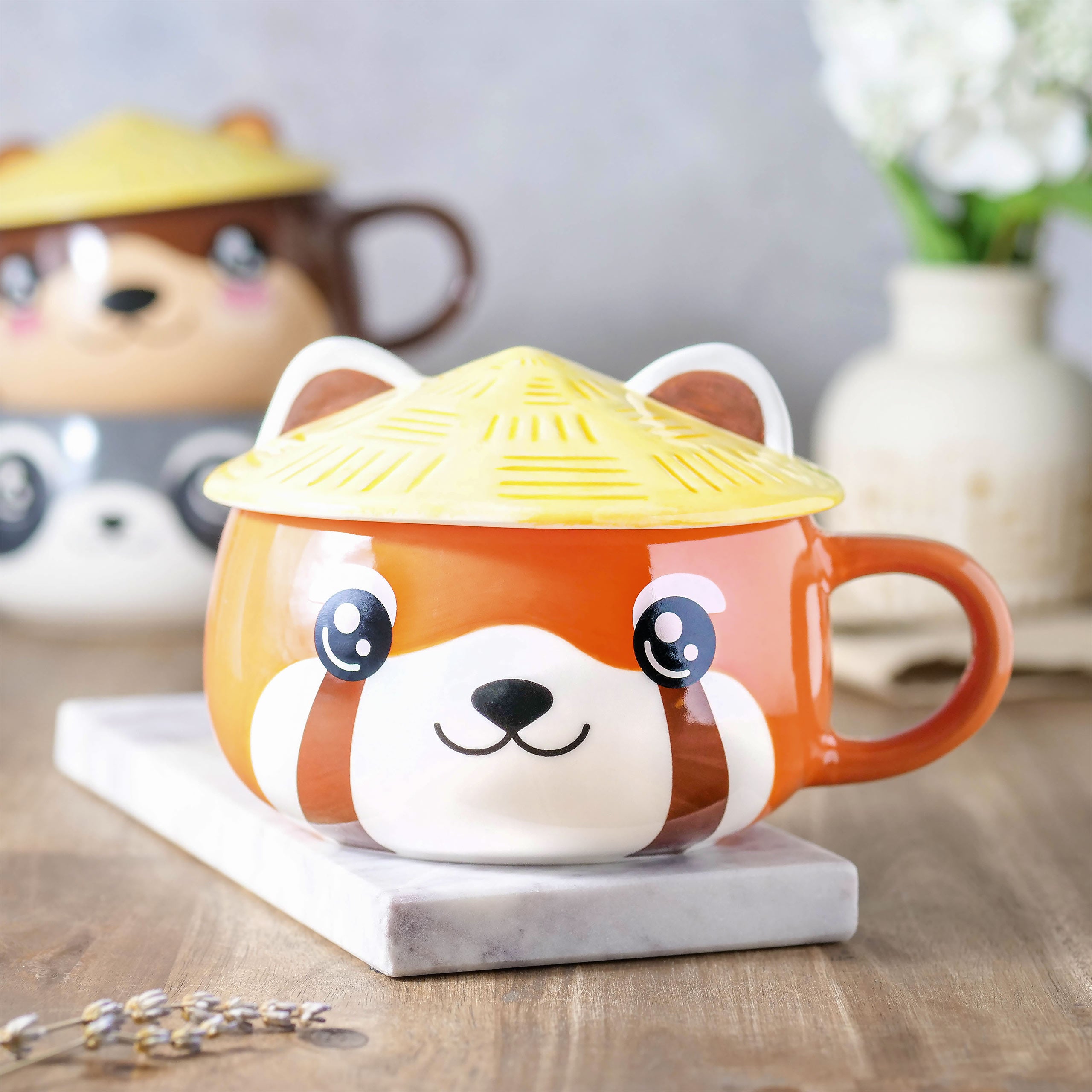 Productafbeelding Rode Panda Kawaii Mok met Deksel voor Anime Fans