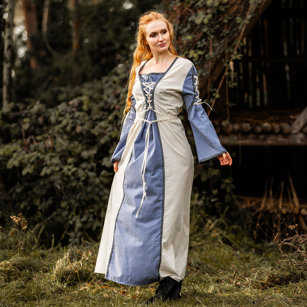Productafbeelding Middeleeuwse jurk met vetersluiting blauw-naturel