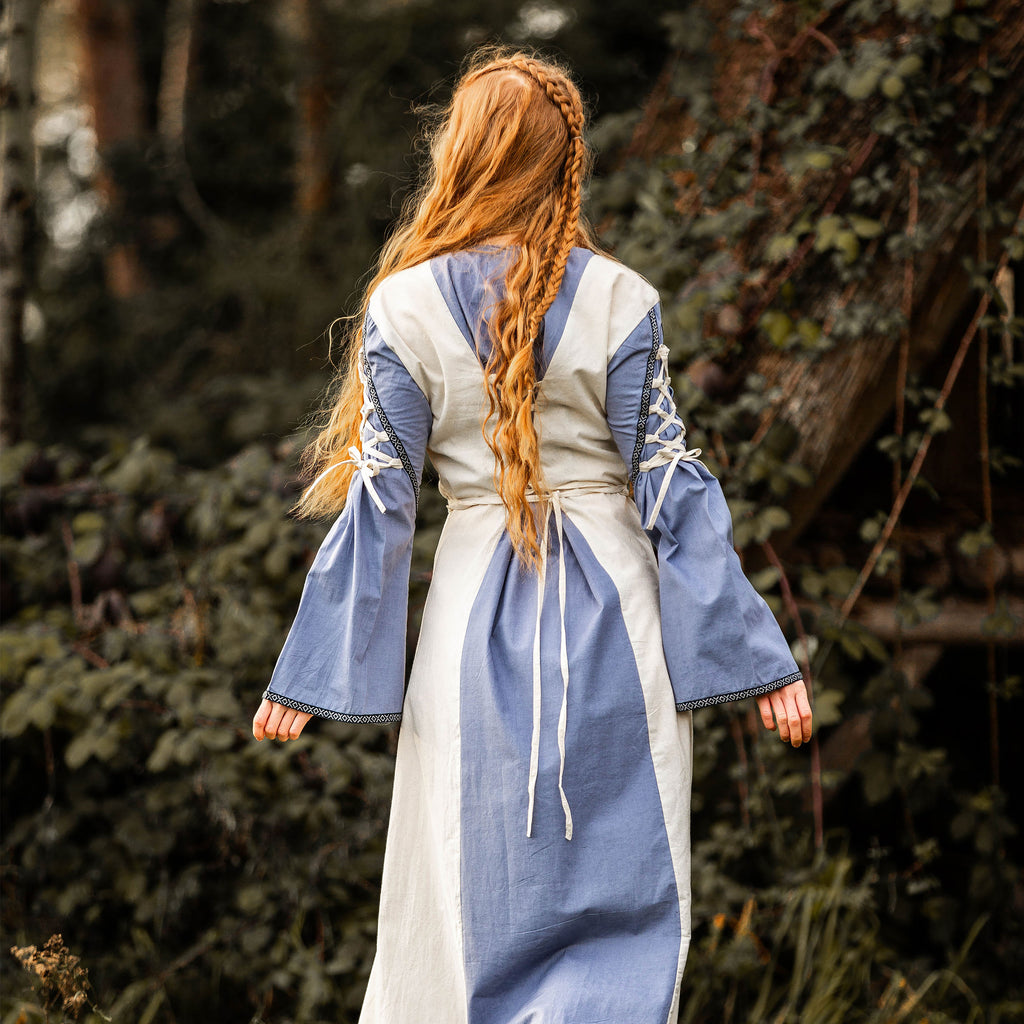 Productafbeelding Middeleeuwse jurk met vetersluiting blauw-naturel