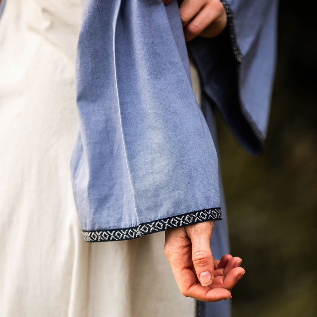 Productafbeelding Middeleeuwse jurk met vetersluiting blauw-naturel