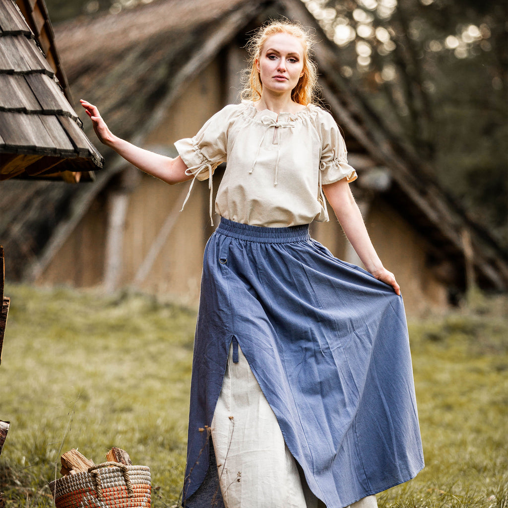 Productafbeelding Middeleeuwse Rok Dubbellaags Blauw-Beige