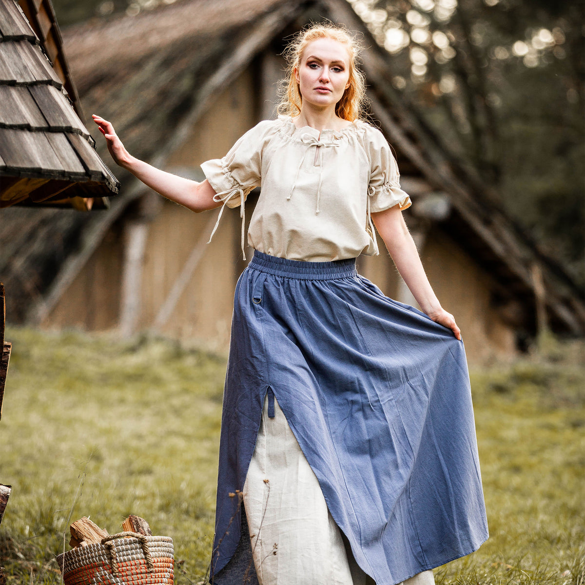 Productafbeelding Middeleeuwse Rok Dubbellaags Blauw-Beige