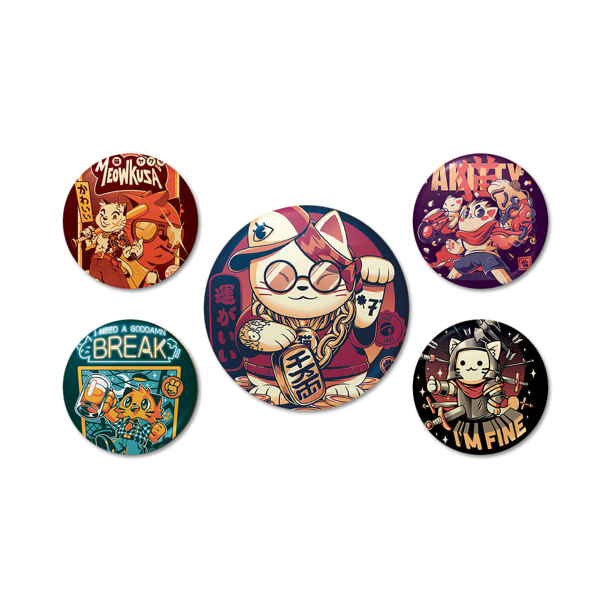 Productafbeelding Ilustrata - Cool Cat Button 5-delige Set