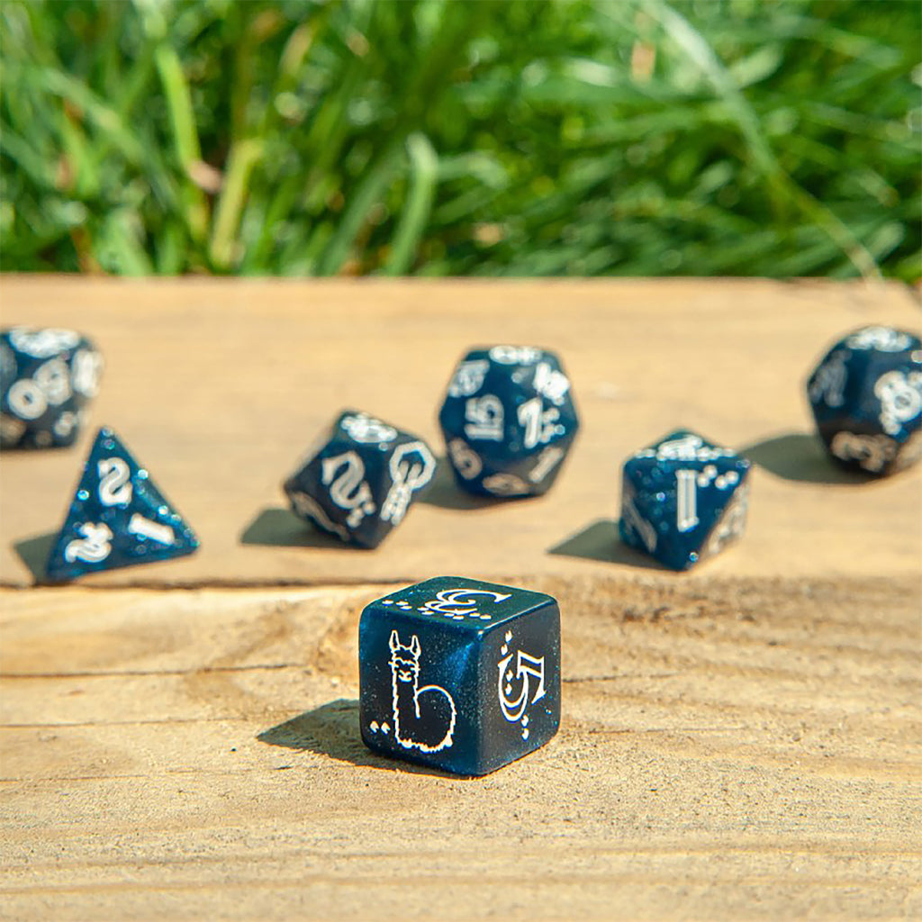 Productafbeelding Schitterende Lama Dobbelset 7-delig blauw-wit
