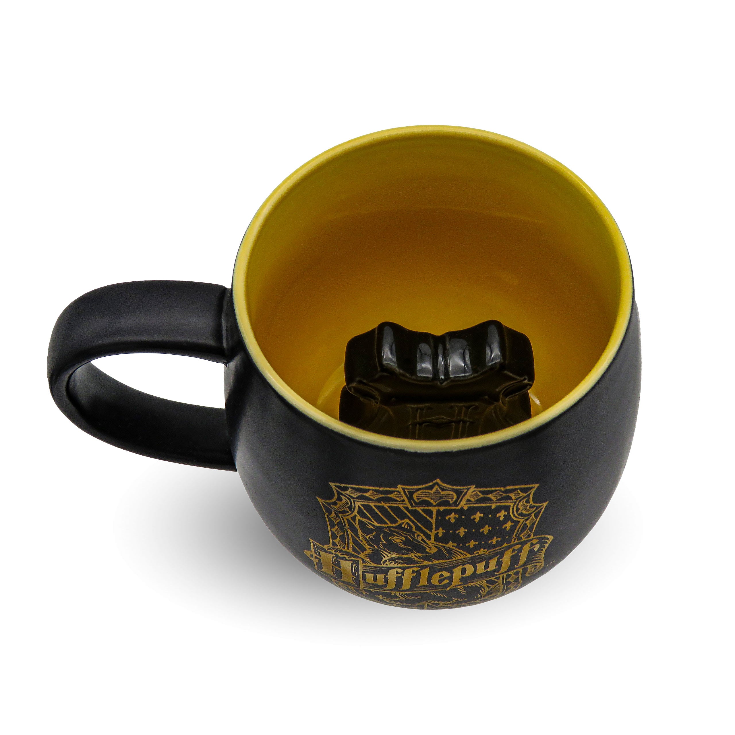 Productafbeelding Hufflepuff Mok met 3D Hogwarts Wapen Binnenin - Harry Potter