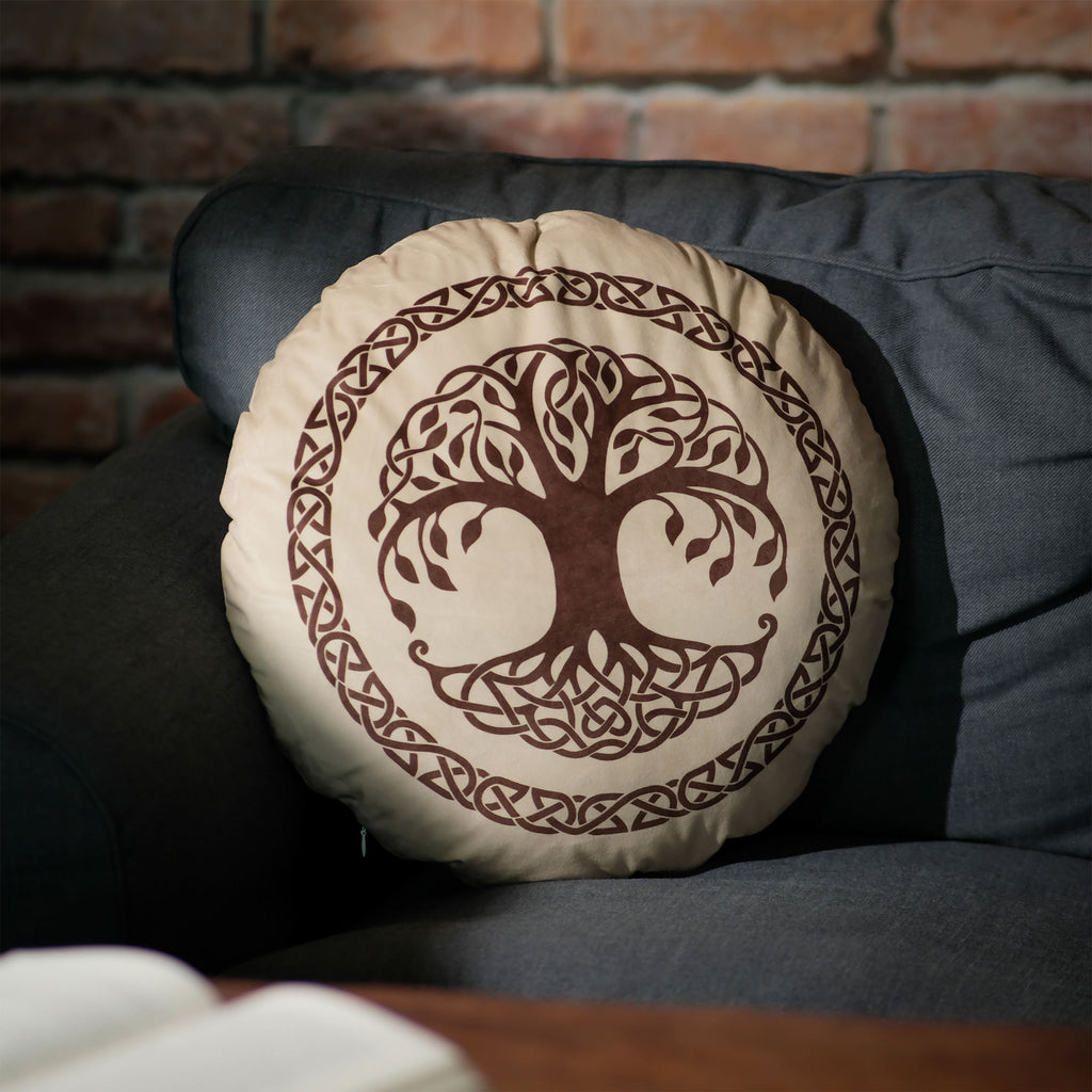 Productafbeelding Hoe Tem Je Een Draak - Kussen met Yggdrasil-wereldboom-symbool bruin