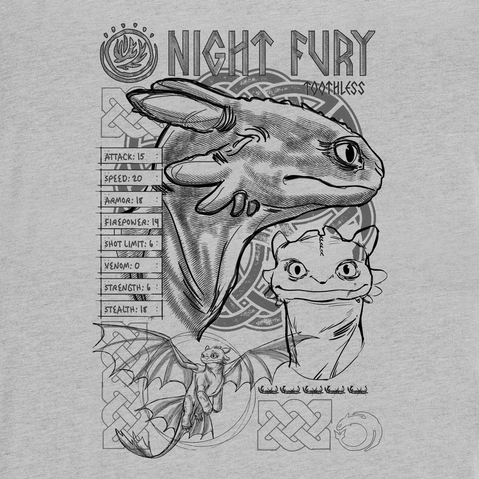 Productafbeelding Hoe Tem Je Een Draak - Night Fury Schets T-Shirt Grijs