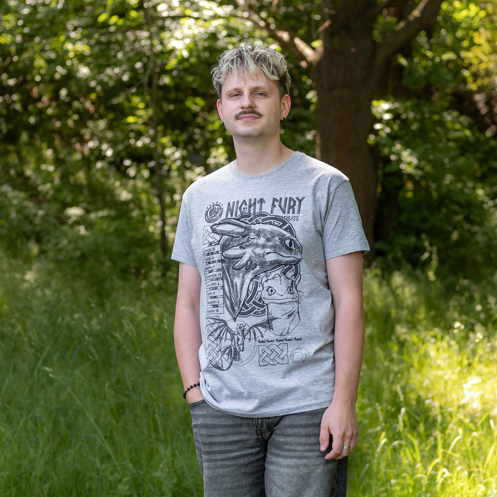 Productafbeelding Hoe Tem Je Een Draak - Night Fury Schets T-Shirt Grijs