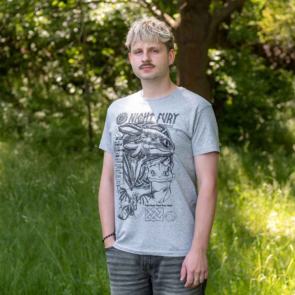 Productafbeelding Hoe Tem Je Een Draak - Night Fury Schets T-Shirt Grijs