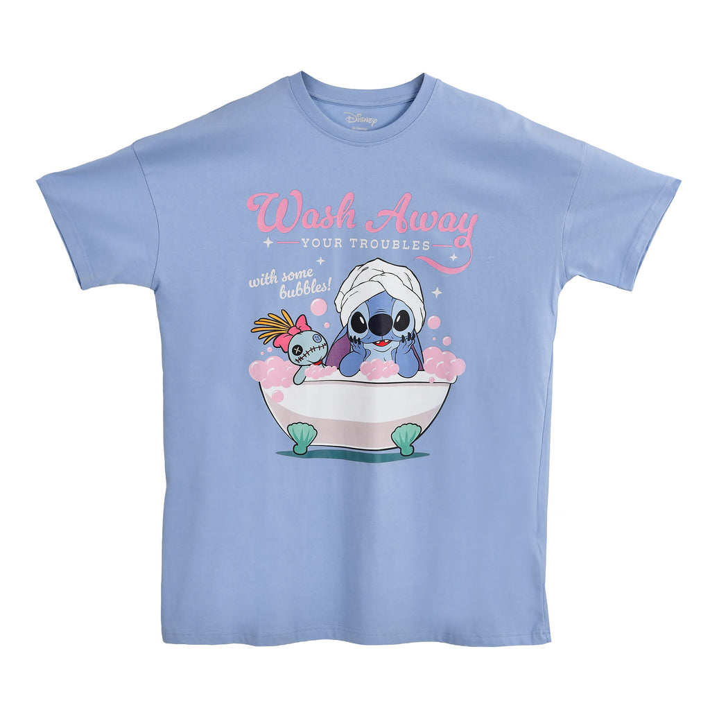 Productafbeelding Stitch Wash Away lang T-shirt blauw - Lilo & Stitch