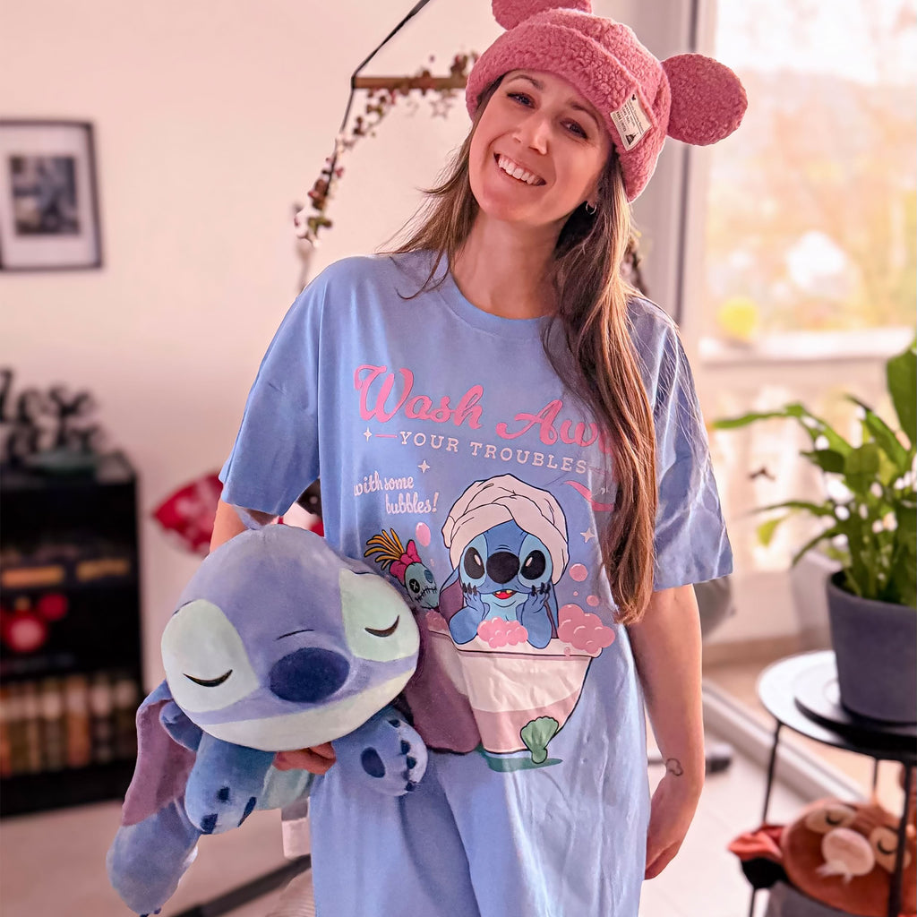 Productafbeelding Stitch Wash Away lang T-shirt blauw - Lilo & Stitch