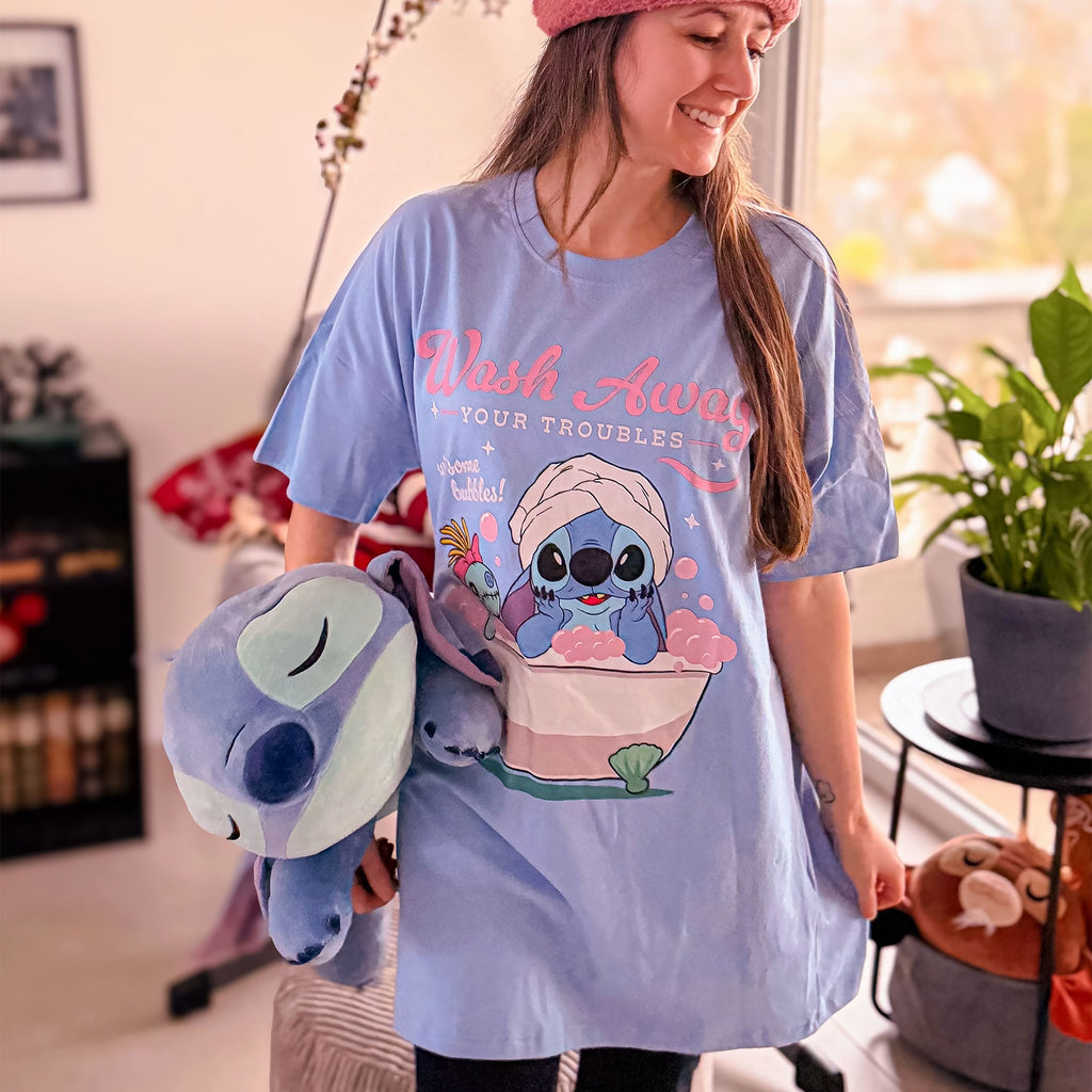 Productafbeelding Stitch Wash Away lang T-shirt blauw - Lilo & Stitch