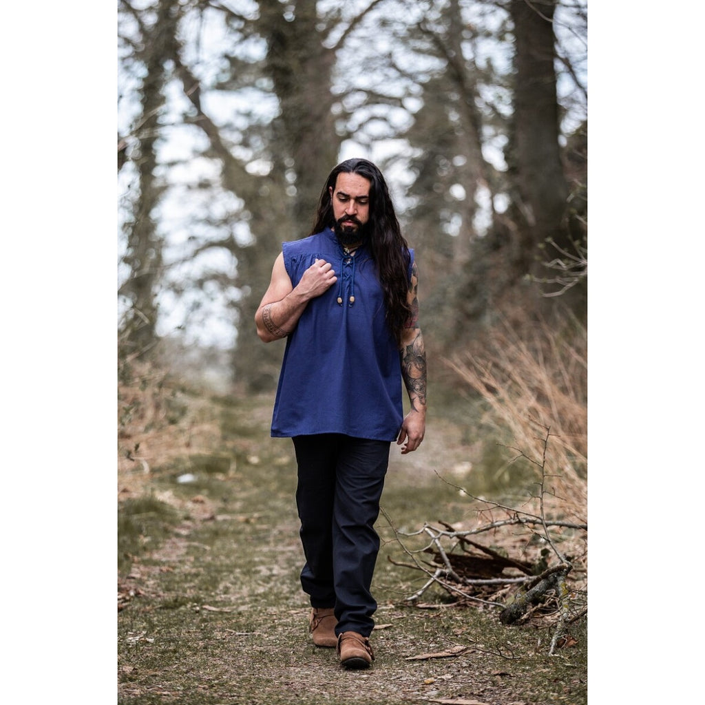 Productafbeelding Middeleeuws staande kraag vetershirt Louis mouwloos blauw