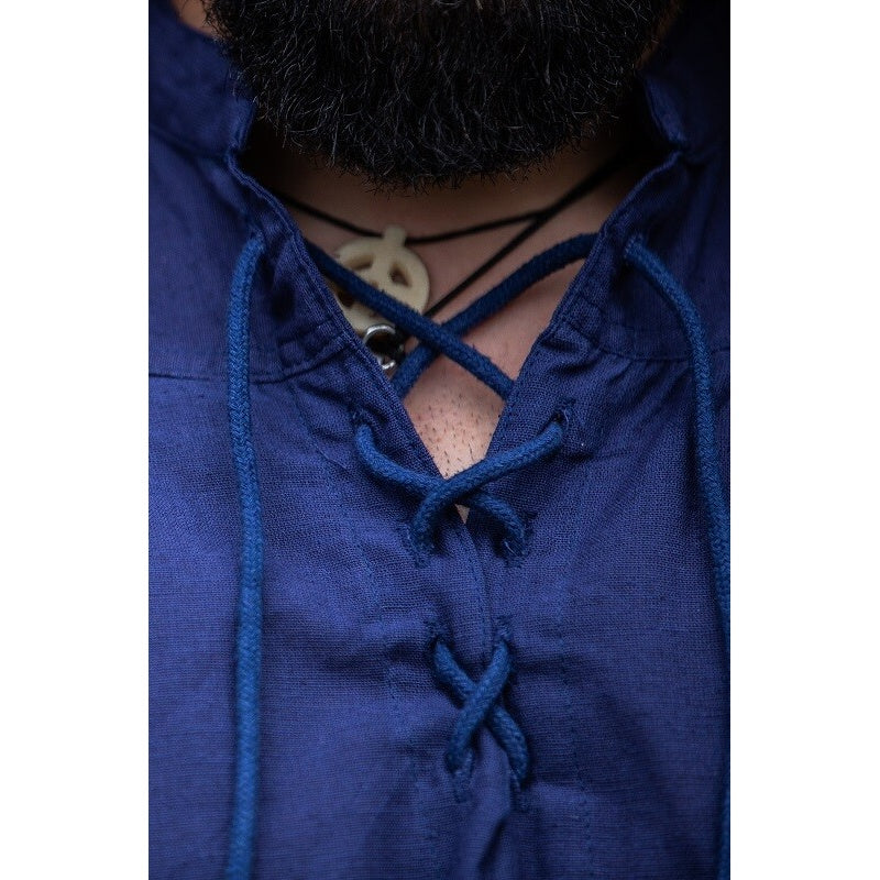 Productafbeelding Middeleeuws staande kraag vetershirt Louis mouwloos blauw
