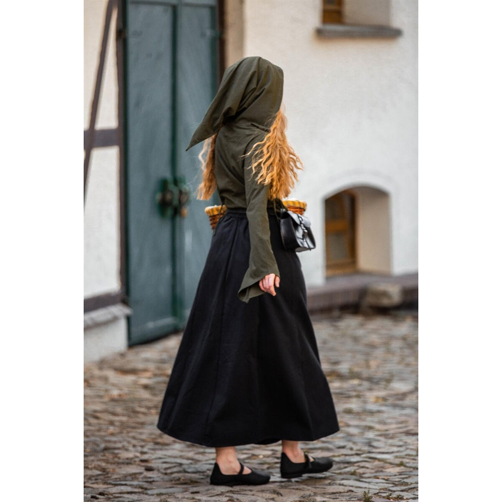 Productafbeelding Middeleeuwse blouse Lea met capuchon en vetersluiting groen