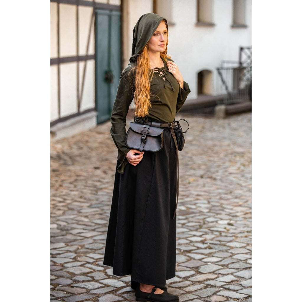 Productafbeelding Middeleeuwse blouse Lea met capuchon en vetersluiting groen
