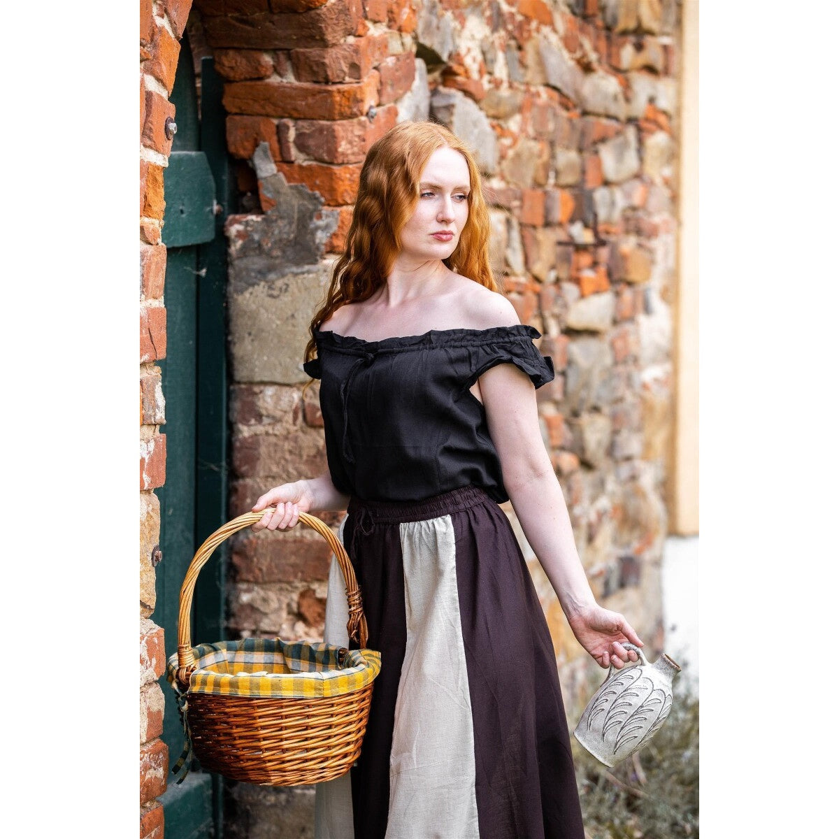 Productafbeelding Middeleeuwse zomerblouse Lotte met ruches zwart