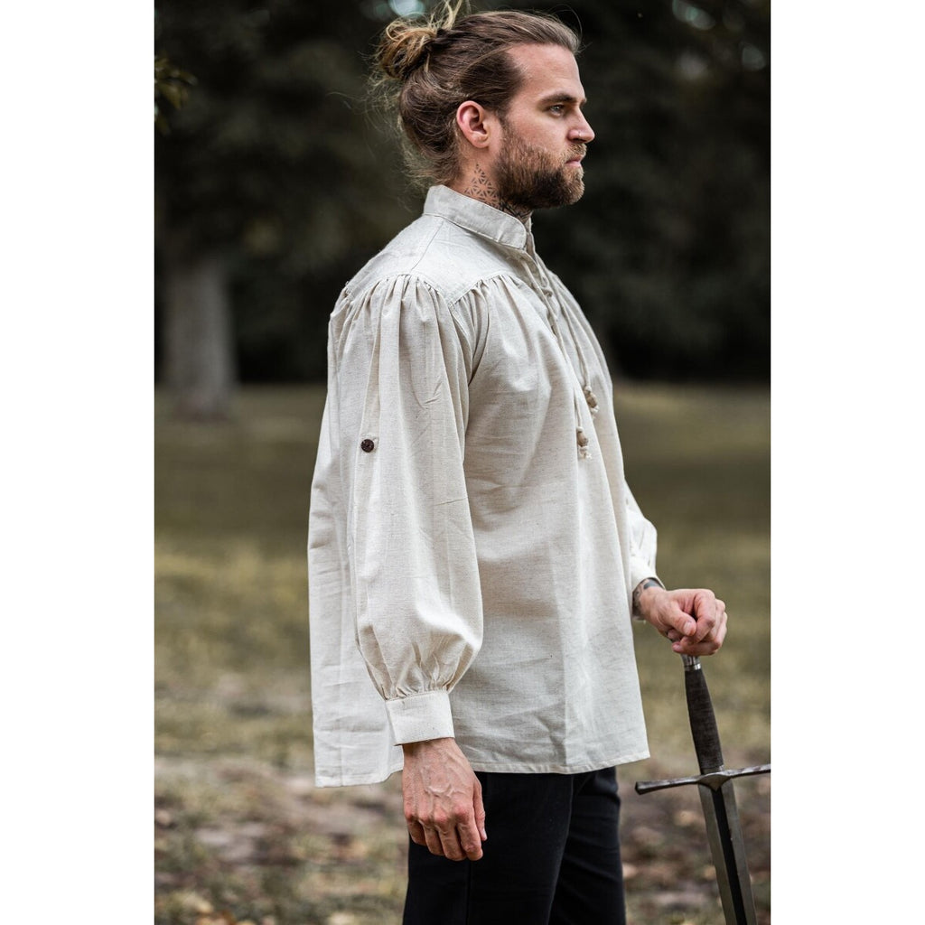 Productafbeelding Middeleeuws koordshirt Bruno met staande kraag beige