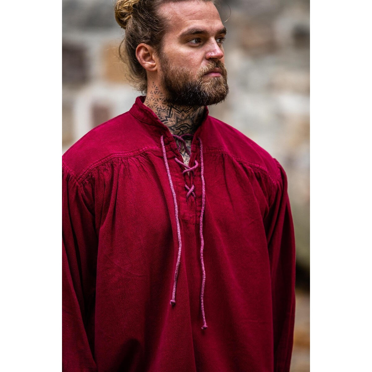 Product image Medieval Stand-Up Collar Lace-Up Shirt Friedrich burgundy red