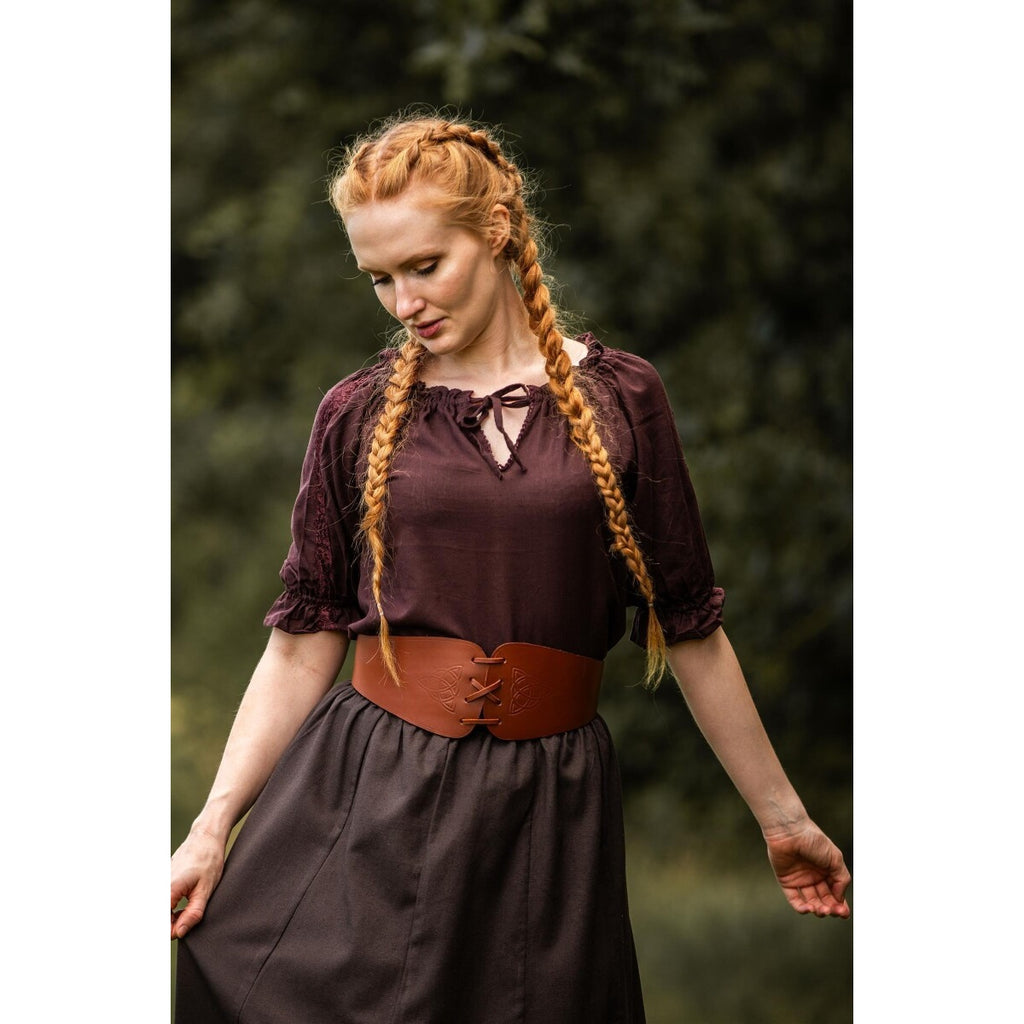 Productafbeelding Middeleeuwse blouse met korte mouwen Sandra donkerbruin