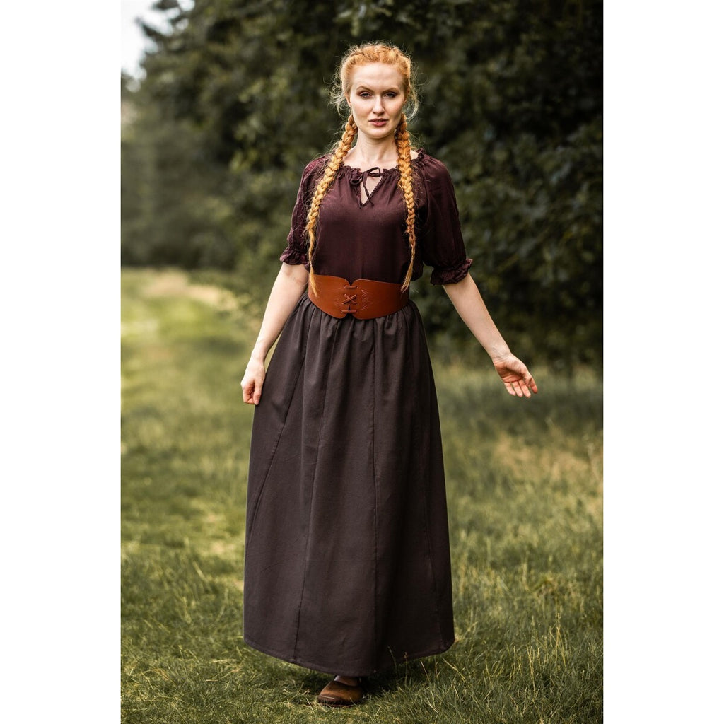 Productafbeelding Middeleeuwse blouse met korte mouwen Sandra donkerbruin