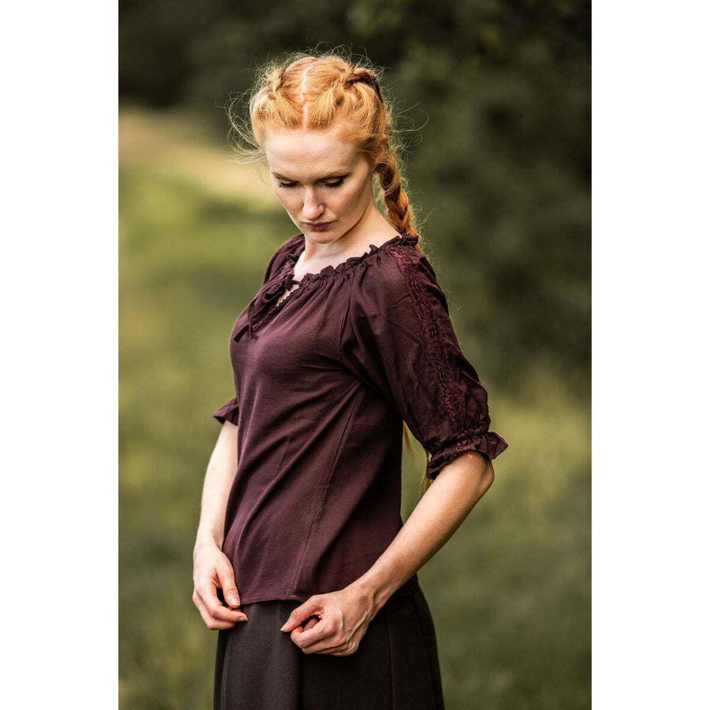 Productafbeelding Middeleeuwse blouse met korte mouwen Sandra donkerbruin