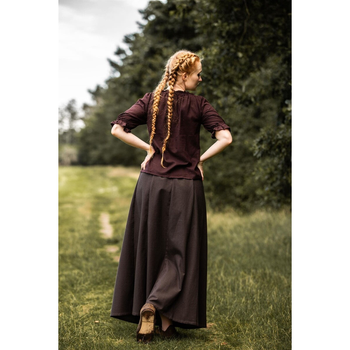 Productafbeelding Middeleeuwse blouse met korte mouwen Sandra donkerbruin