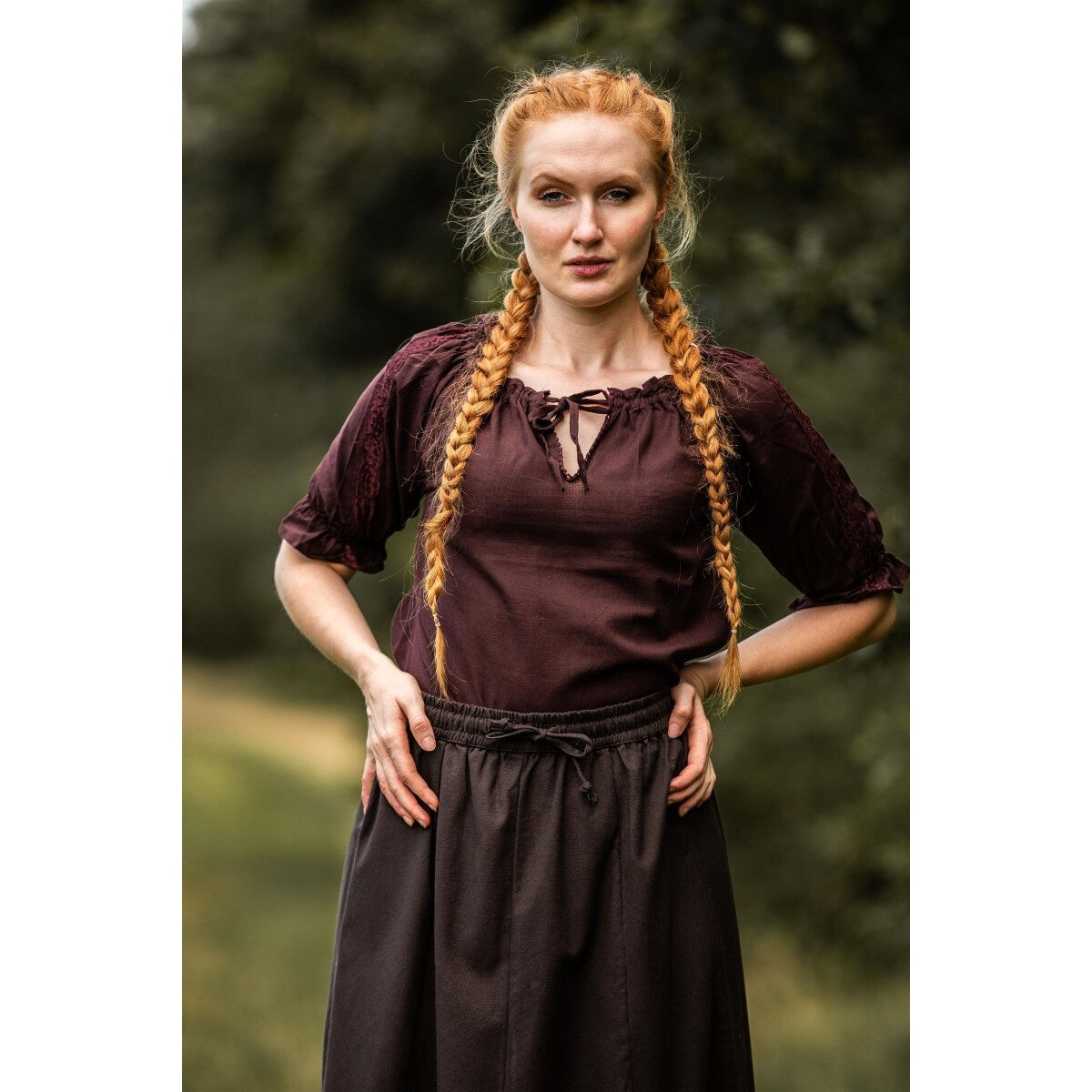 Productafbeelding Middeleeuwse blouse met korte mouwen Sandra donkerbruin