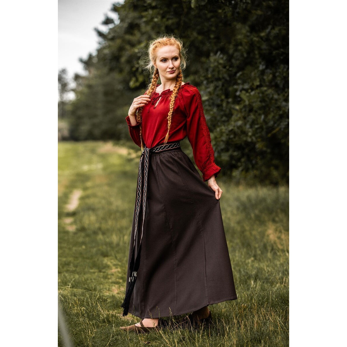 Productafbeelding Middeleeuwse blouse met kant Bettina rood