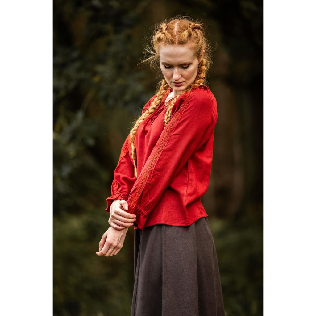 Productafbeelding Middeleeuwse blouse met kant Bettina rood