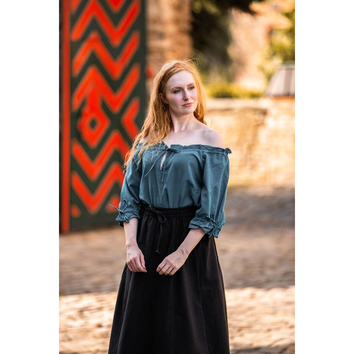 Productafbeelding Middeleeuwse blouse met korte mouwen Vera blauw