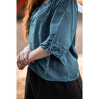 Productafbeelding Middeleeuwse blouse met korte mouwen Vera blauw