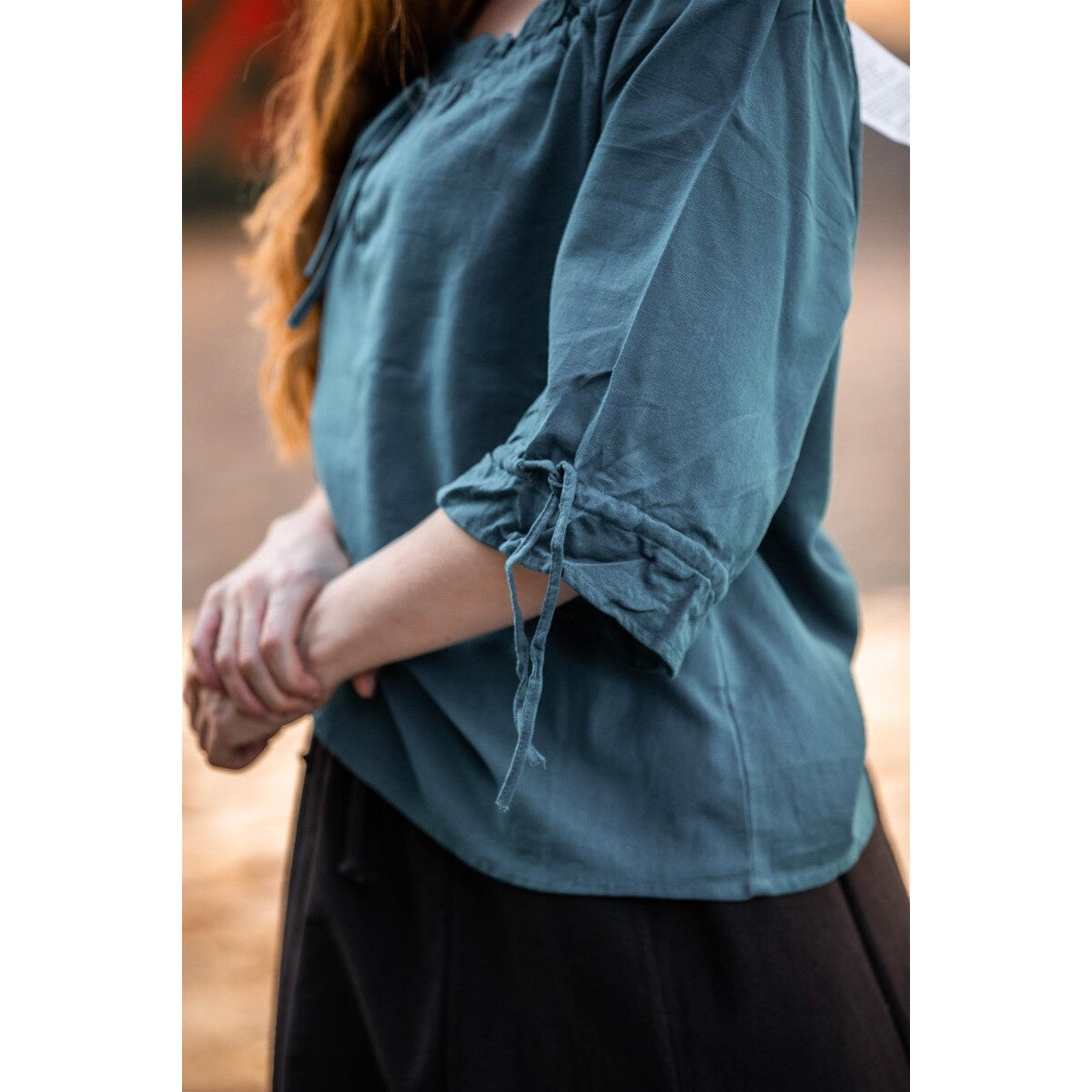 Productafbeelding Middeleeuwse blouse met korte mouwen Vera blauw
