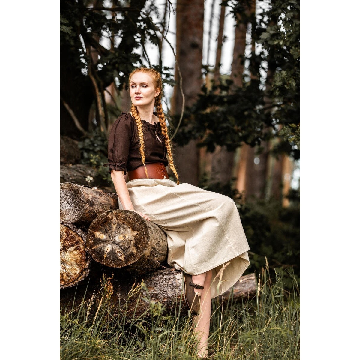 Productafbeelding Middeleeuwse blouse met korte mouwen Vera donkerbruin