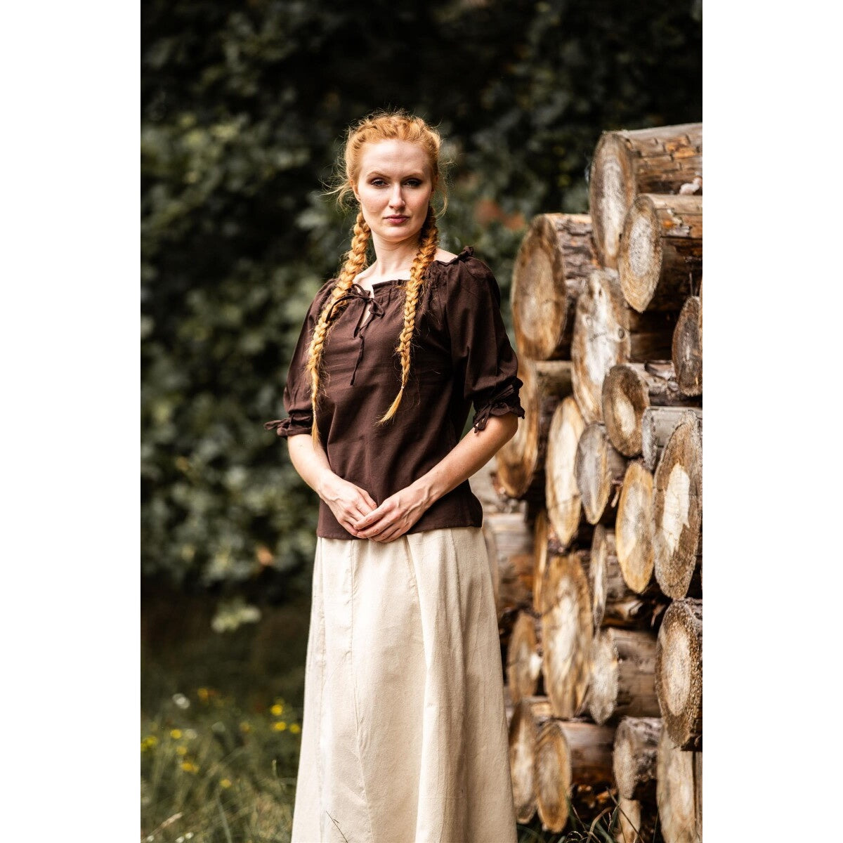Productafbeelding Middeleeuwse blouse met korte mouwen Vera donkerbruin